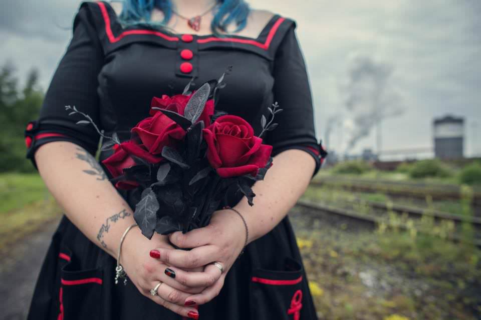 black and red bespoke wedding dress
