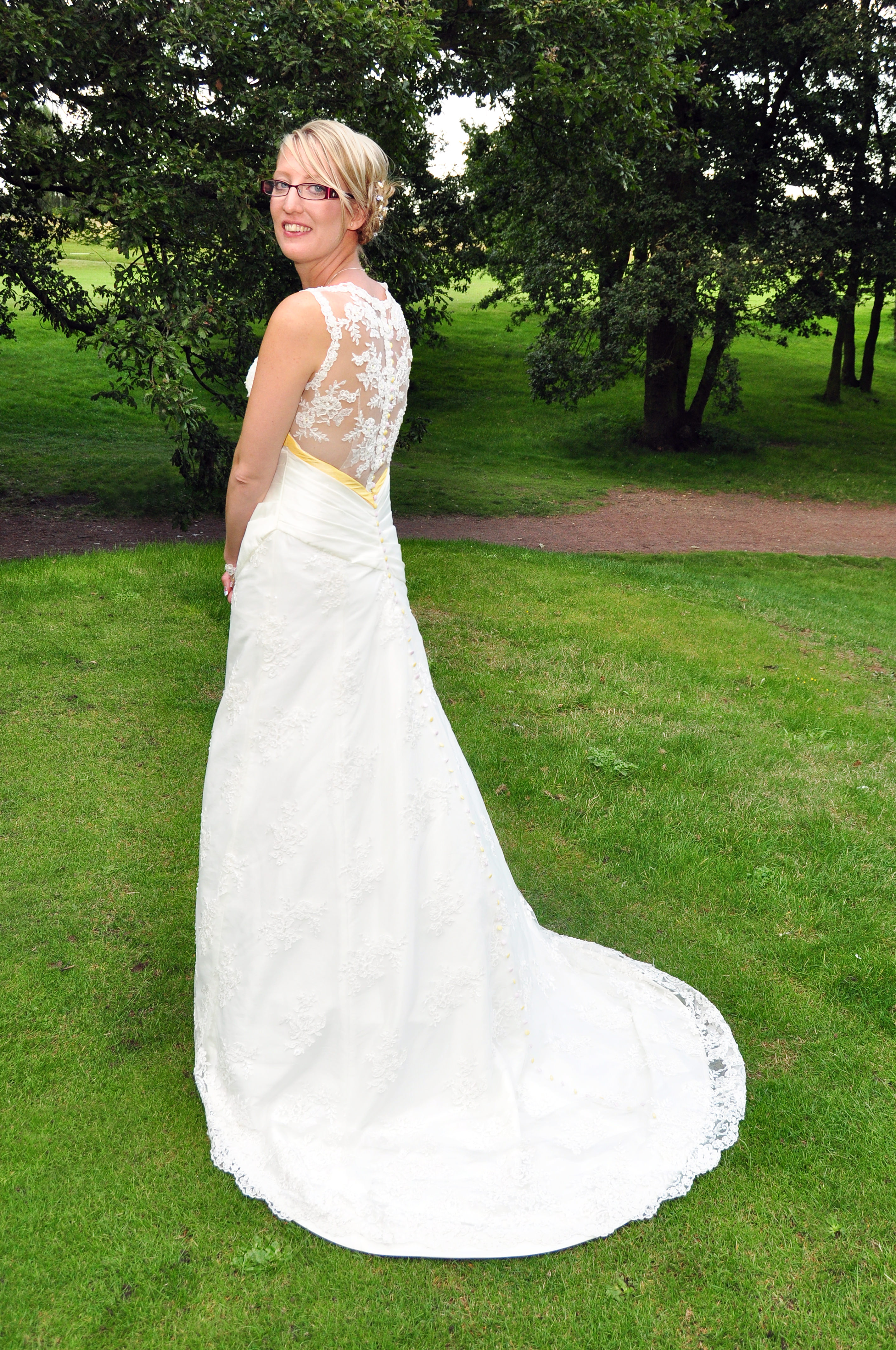 bespoke wedding gown in lace and swarovski crystal