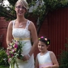 bride amd flower girl in bespoke gowns