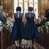 Vintage style navy blue lace and satin swing bridesmaid dresses