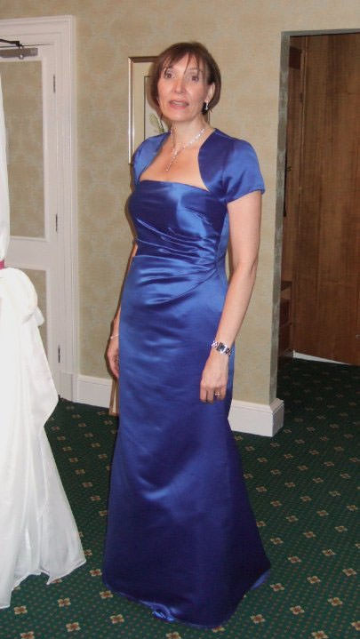 Royal blue satin bespoke bridesmaid dress and bolero jacket