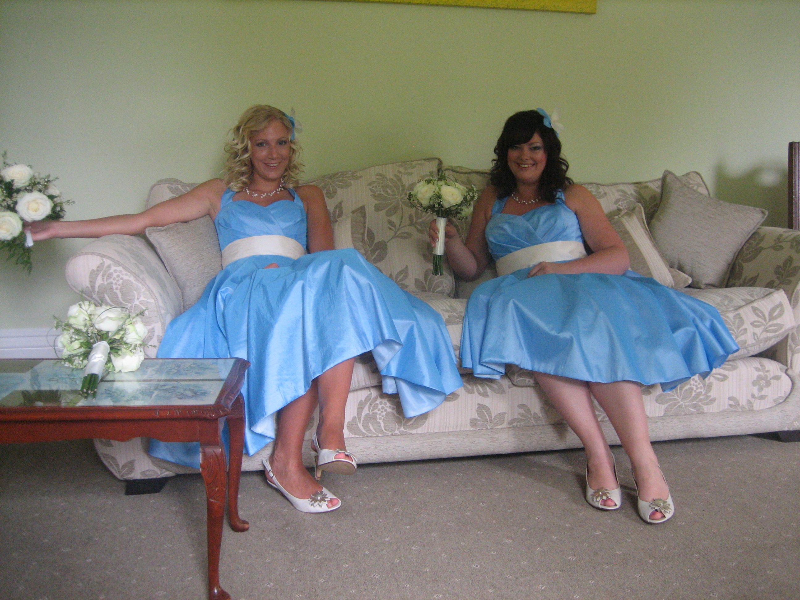 Pale blue bespoke swing style bridemaids dresses