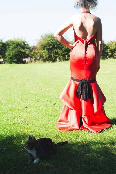 Red and black alternative wedding gown